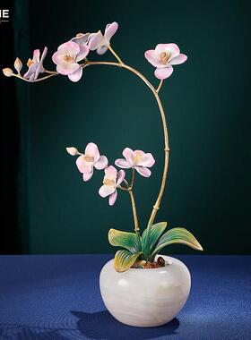 全铜兰花摆件高级感花艺工艺礼品摆饰新中式客厅玄关高档装饰品乔