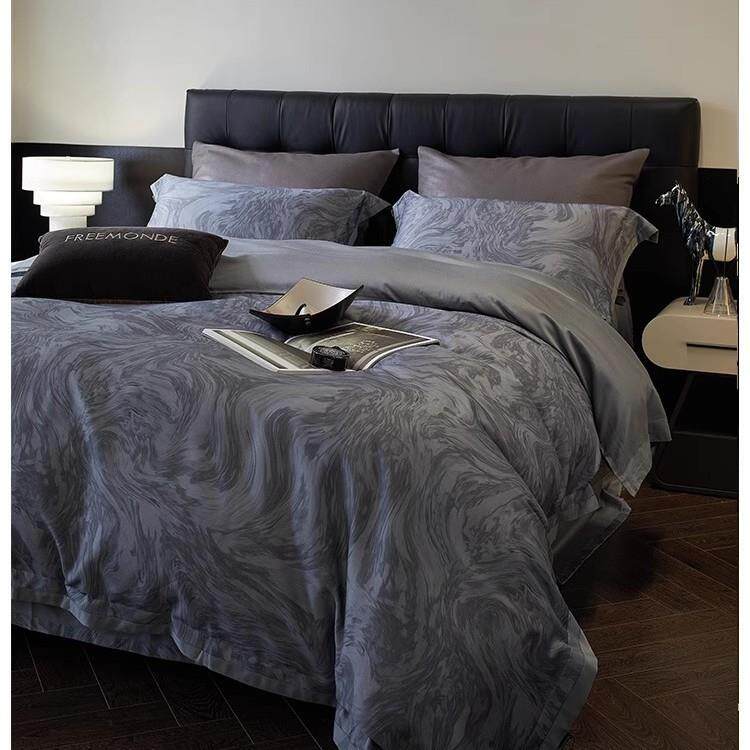 2意大利进口轻奢保暖140支丝棉磨毛四件套全棉印花肌理纹床单床品