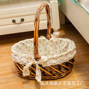 藤编手提篮子水果店礼品篮户外野餐小篮子藤编手提篮杂物菜篮