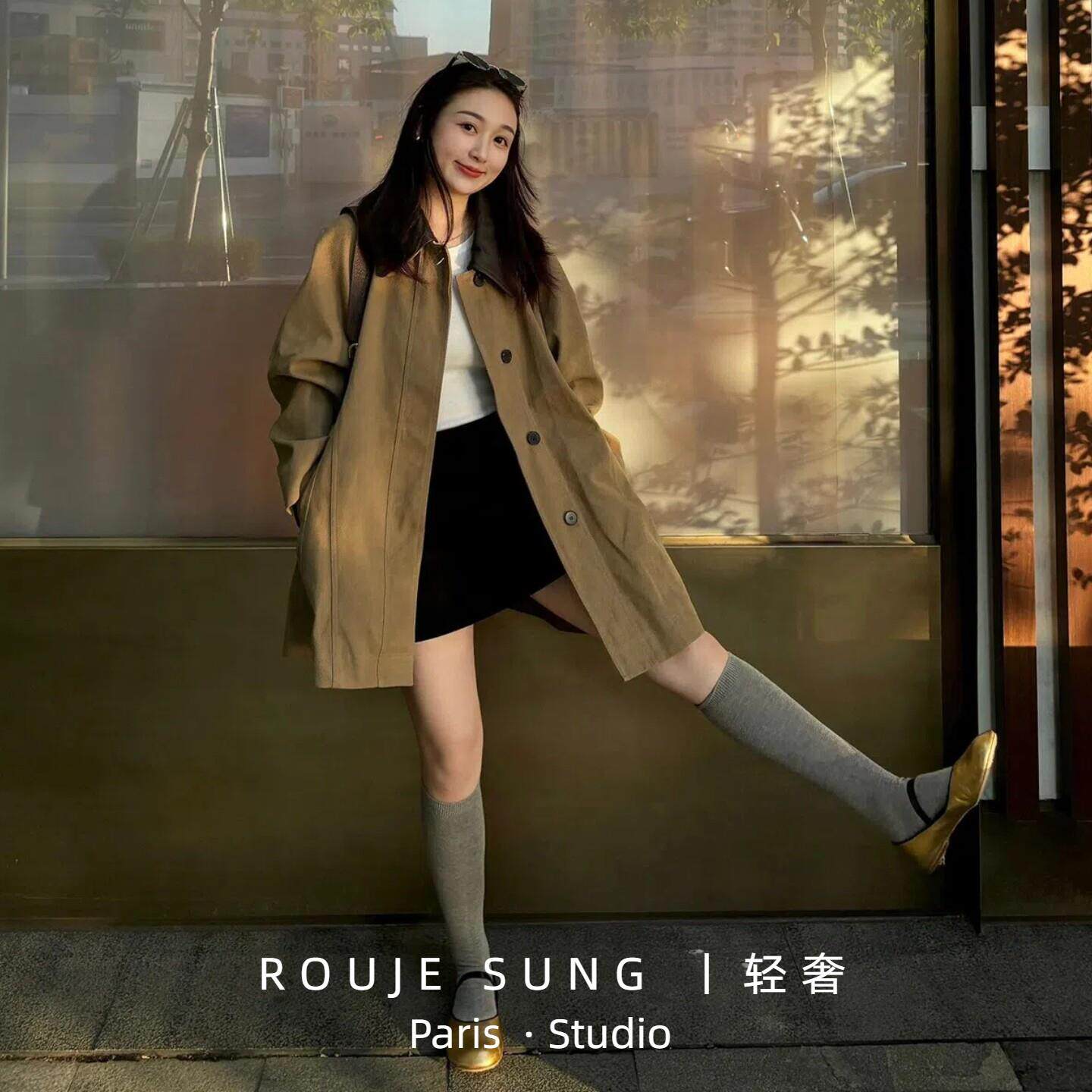 ROUJE SUNG法式轻奢高级感翻领气质单排扣风中长衣女廓形百搭外套