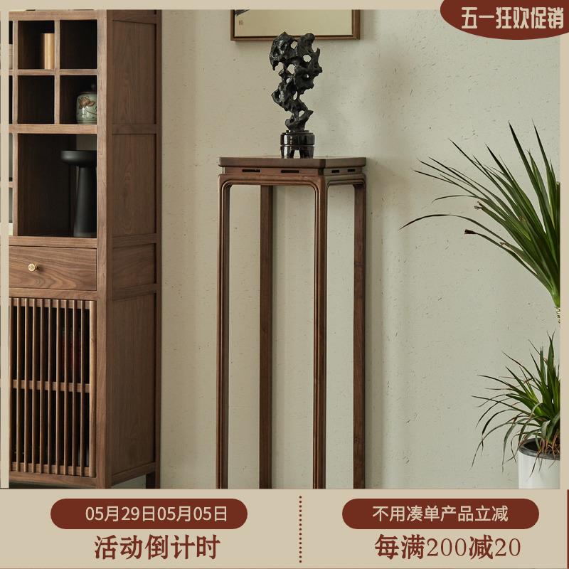 新中式新款禅意免漆家具实木客厅茶室花几角几花架老榆木简约现代