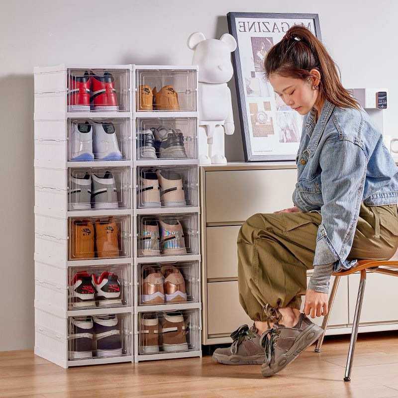 透明鞋盒免安装加厚鞋架可折叠一体式鞋柜收纳盒塑料防尘简易万百