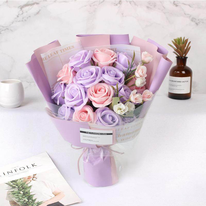 康乃馨永生玫瑰香皂花束餐桌花艺图片