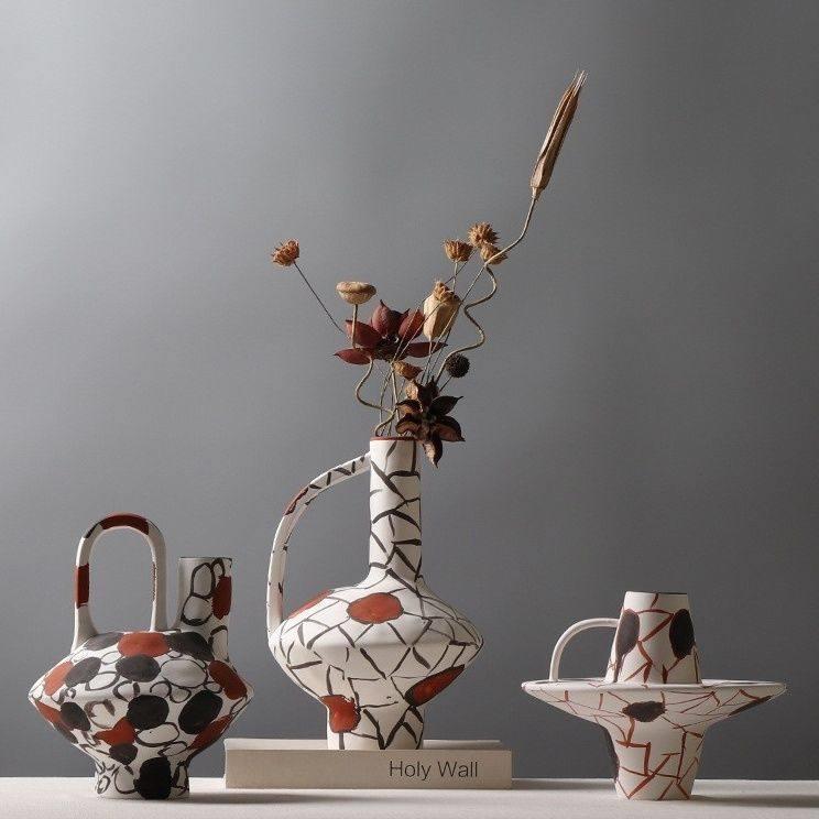 斯堪的纳维亚陶瓷花瓶装饰品现代绘画艺术花瓶装饰品样板房B&B软
