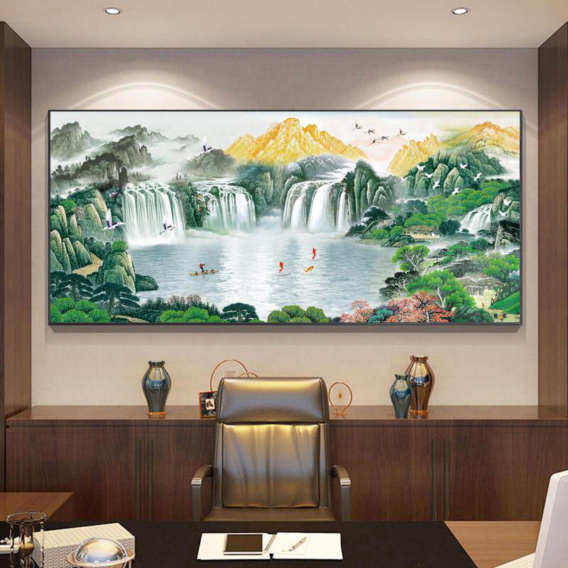 金山聚宝盆山水画字画办公室挂画国画客厅沙发背景墙装饰壁画