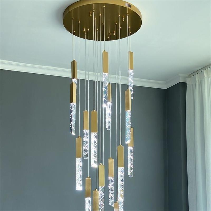 新款复20空23年轻e奢ld现代简QKB约别墅式客厅酒店楼梯中长水晶吊