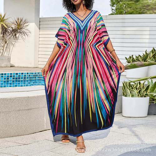 Women'S All Over Print V Neck Cover Up Dress, Casual Short
