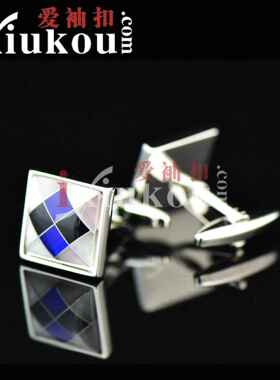 英博ixiukou方形蓝白贝壳袖扣袖钉男士法式纽扣cufflinks800085