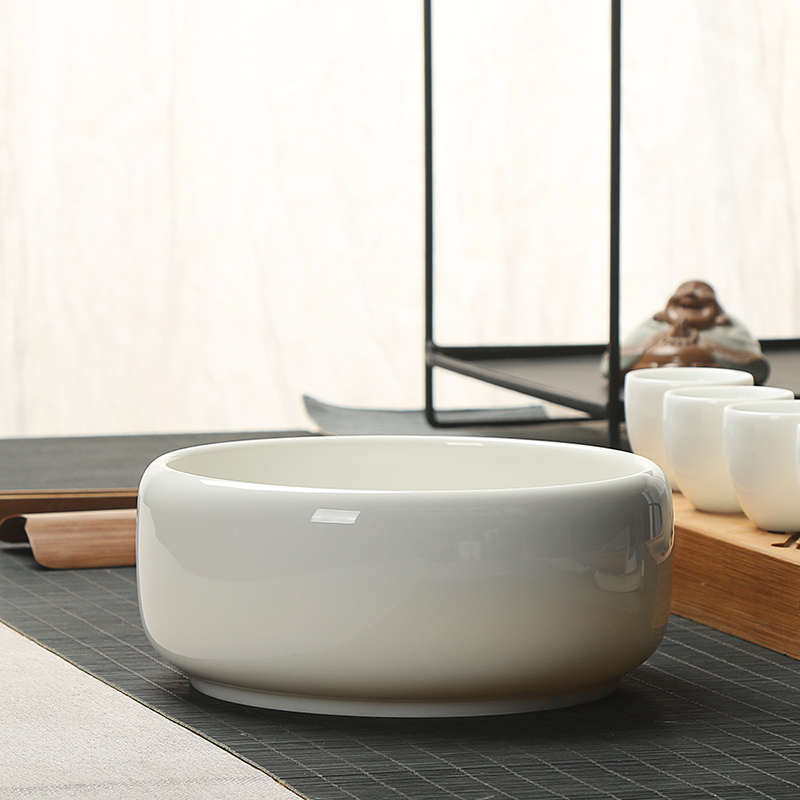 A947白瓷水盂茶洗笔洗 中式大号特大茶盂洗茶杯盆/缸家用陶瓷茶具