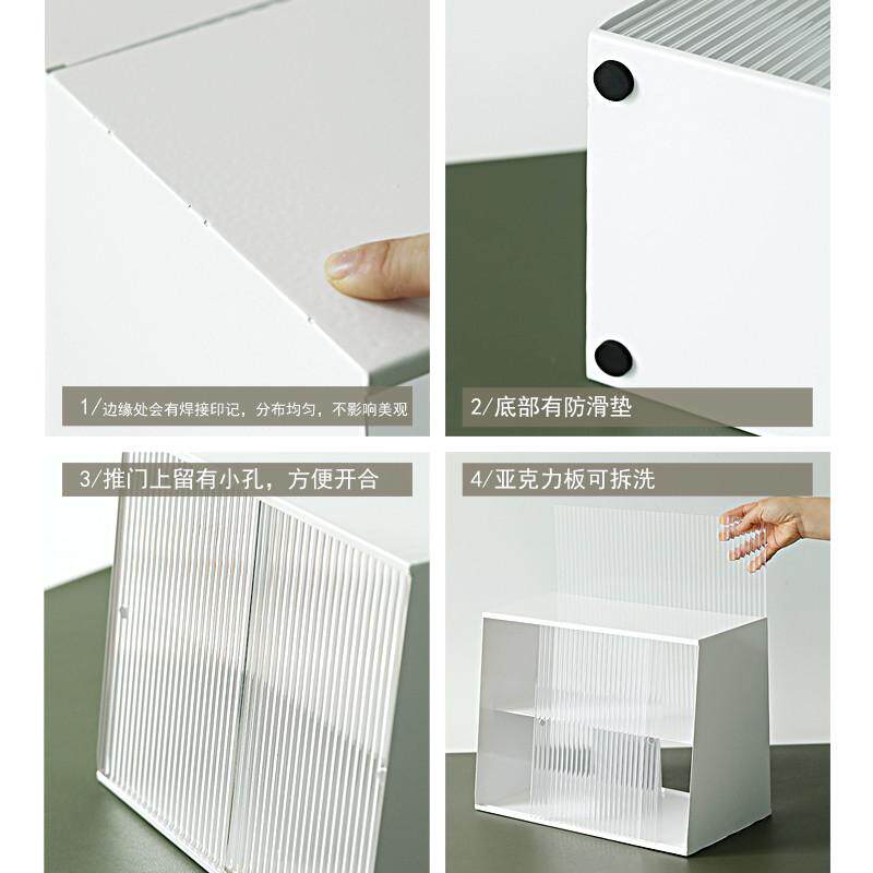 简约白色铁艺收纳架 带推门杂物架 香薰置物架 办公室桌面收纳盒