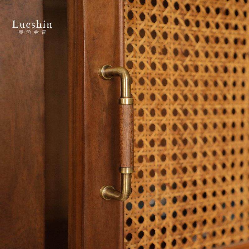 复古胡桃木黄铜柜门拉手新中式北欧家具橱柜抽屉酒柜衣柜门把手,基础建材,小拉手,淘宝优惠券,粉丝福利购,淘宝优惠卷