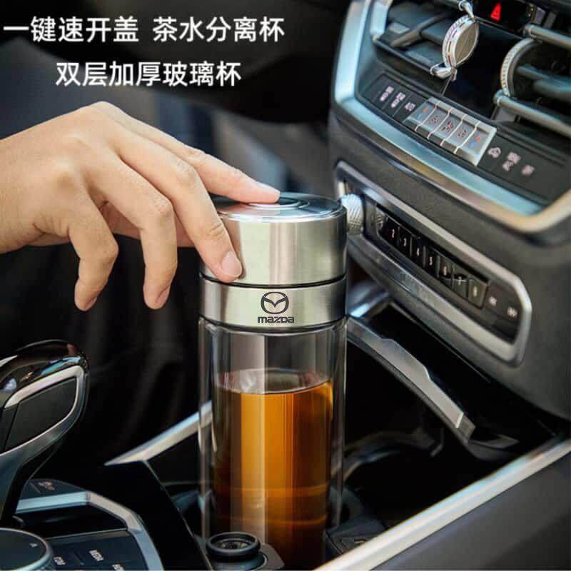 适用于马自达车载速开水杯一键开盖双层玻璃杯茶水分离男士泡茶杯