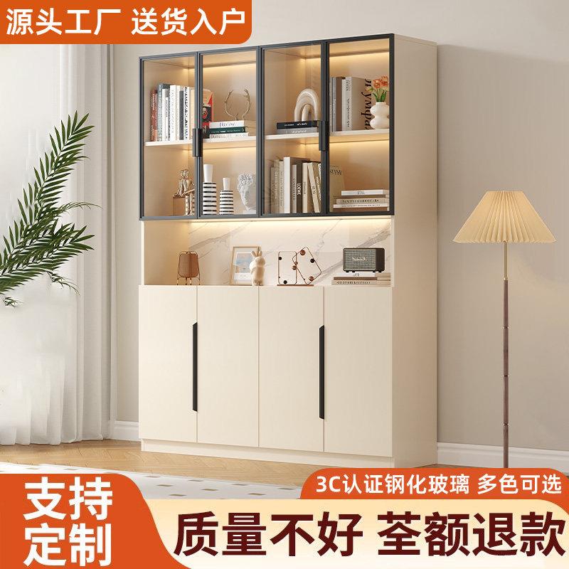 整墙书柜客厅落地架带玻璃门书柜定制简约现代书架展示柜