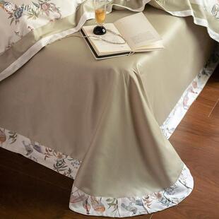 G6M田园风裸四睡床单件套纯F78HT8JH棉100S长绒棉宽边被罩套印Z花