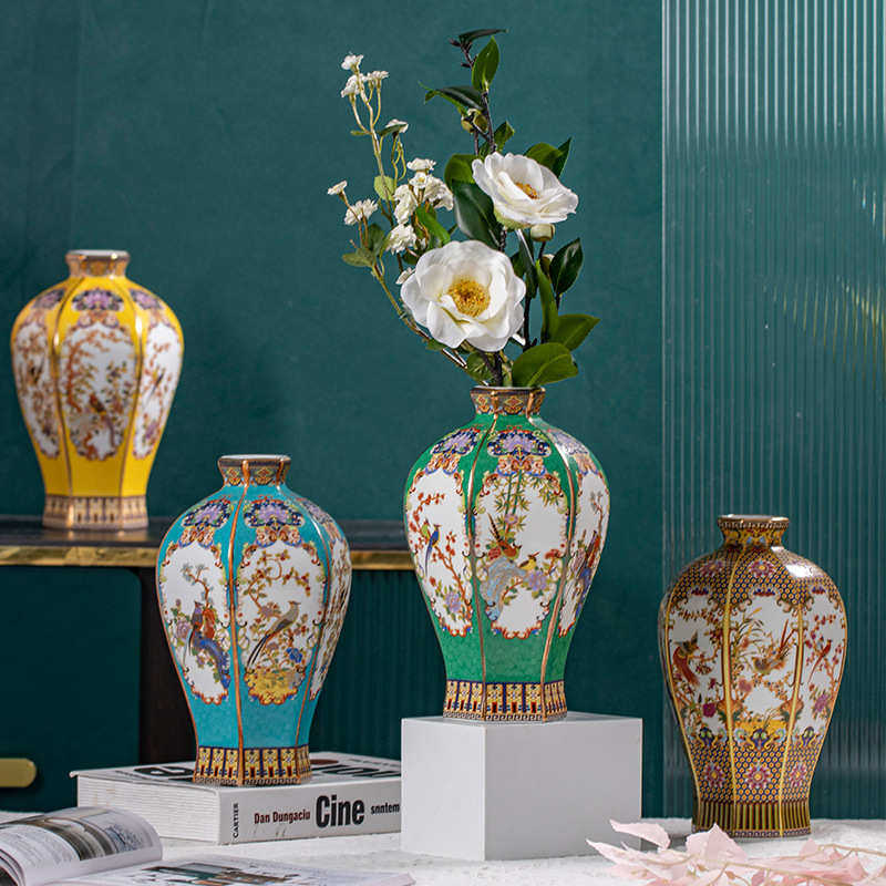 花瓶六方梅粉中式古玩装饰摆件彩花装饰品客厅仿古饰品瓶古董花瓶,家居饰品,花瓶,淘宝优惠券,粉丝福利购,淘宝优惠卷