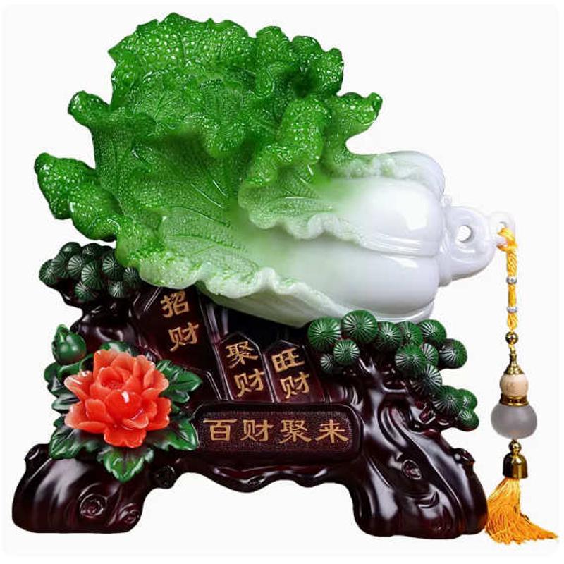 玉白菜摆件百财聚来家居酒柜办公室装饰开业送礼乔迁礼品白菜摆件