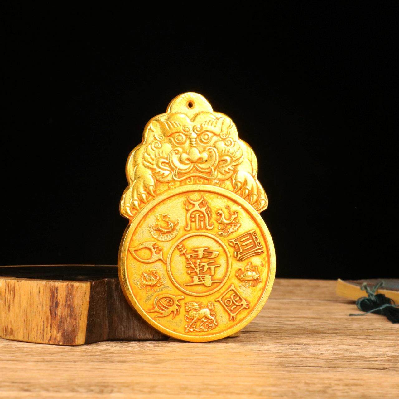 做旧合金鎏金牌子摆设挂件古玩收藏仿铜鎏金牌子摆件