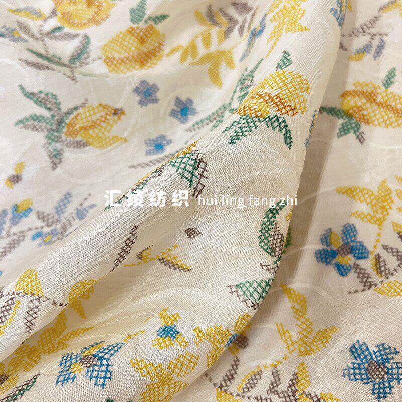 金色玫瑰花提花天丝棉布料夏季仿亚麻设计感连衣裙吊带汉服面料