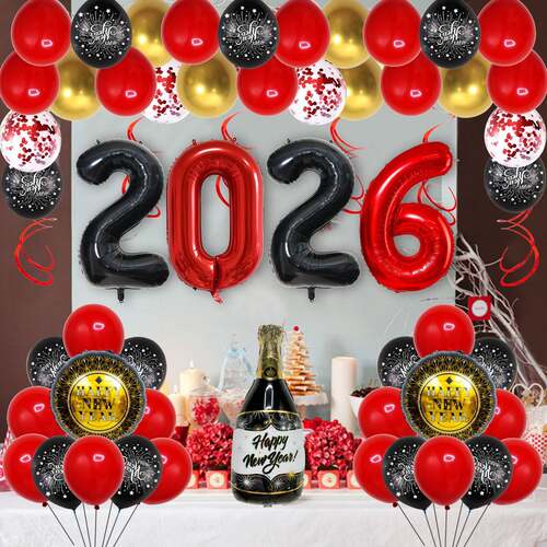 跨境新年气球链套装 节日装饰气氛布置HAPPY NEW YEAR新年拉旗