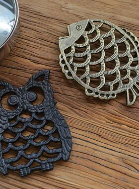 欧式铸铁铁艺猫头鹰锅垫耐高温垫厨房餐桌垫隔热垫餐盘垫防 烫垫