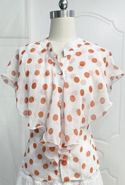 无惑孤品清存橘色圆点子，雪纺斗篷式立领薄款衬衫