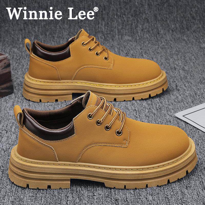 Winnie Lee马丁靴男大黄靴2025春夏新款男鞋工装鞋英伦内增高低帮