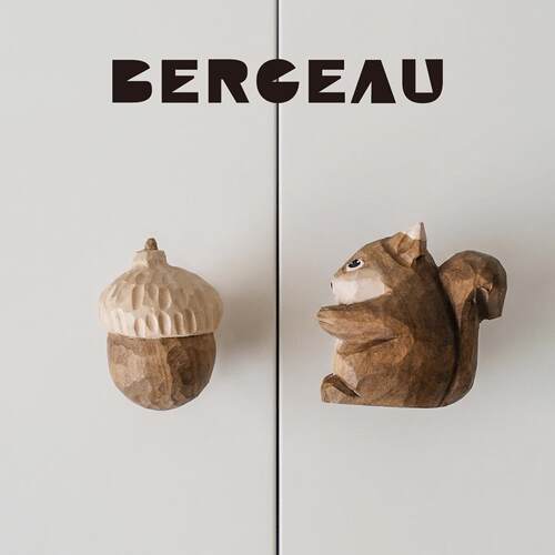 BERCEAU柜门拉手抽屉把手松鼠儿童房挂钩衣柜实木打孔创意可爱