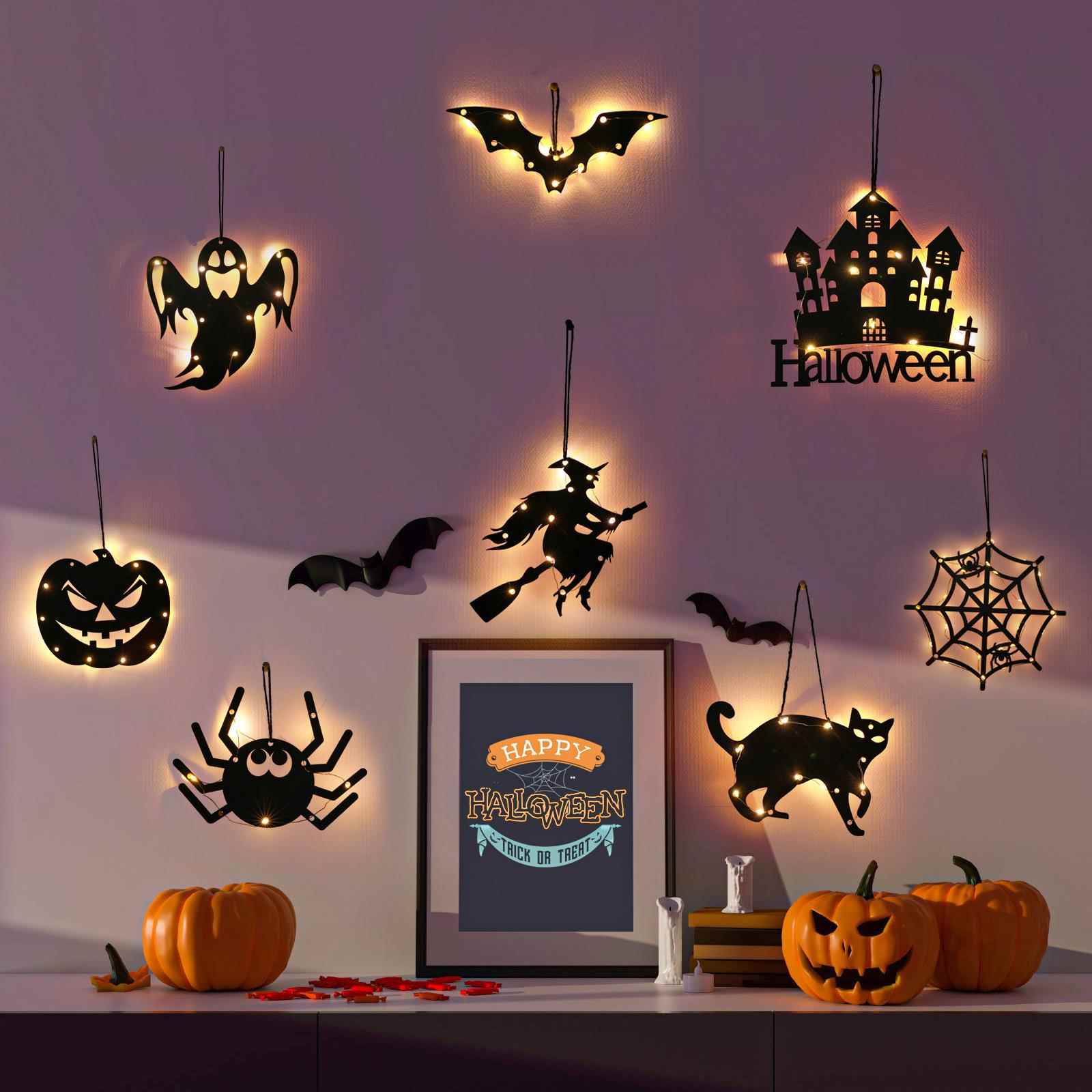 万圣节发光装饰万圣南瓜派对道具halloween派对挂件挂饰蜘蛛网用