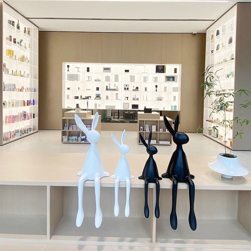 轻奢高级感长耳坐姿兔子摆件客厅玄关电视柜酒柜背景墙桌面装饰品