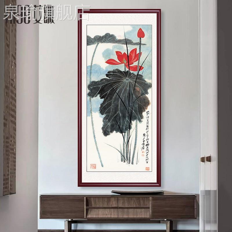 定做张大千荷花图挂画客厅装饰画餐厅水墨国画户中式入玄关齐名白