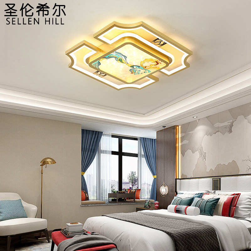 新中式吸顶灯客厅现代简约中国风长方形餐厅卧室餐厅全铜珐琅彩灯