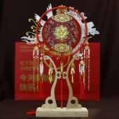 新品 喜扇红色流苏成品团扇9039 团扇批发结婚新娘秀禾手工婚扇中式