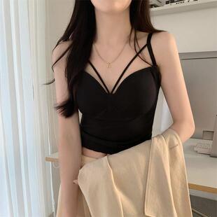 新款直销一体固定杯美背抹胸内衣少女辣妹穿吊带背心防走光外穿裹