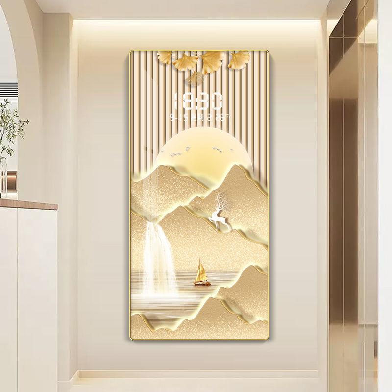 电子钟表玄关挂画带温度显示数显夜光时钟装饰画金帆麋鹿雷达感应