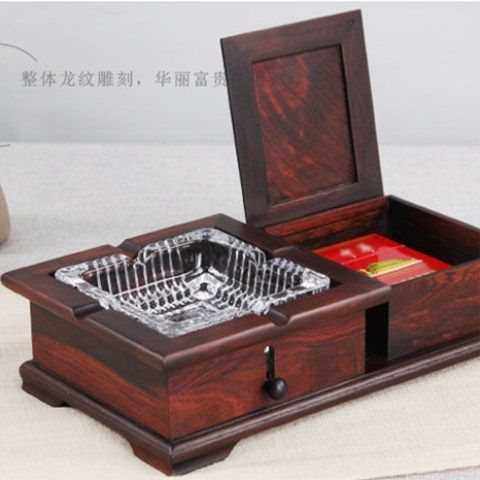 实木质红木烟灰缸中式办公室木制木头创意个性多功能大号水晶烟缸
