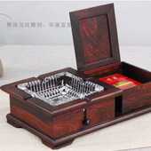 实木质红木烟灰缸中式 多功能大号水晶烟缸 办公室木制木头创意个性