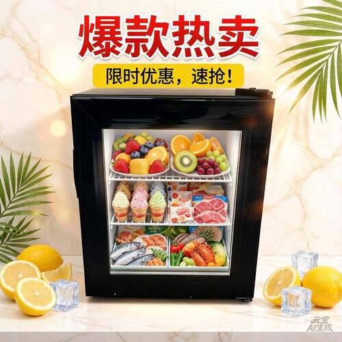 工厂直销21L冰激凌迷你冷冻冰柜冰箱玻璃门展示冰箱商用冷冻-25℃