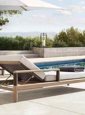 户外实木台沙发酒店露别墅花46743园庭院泳池休闲藤水椅计设师防