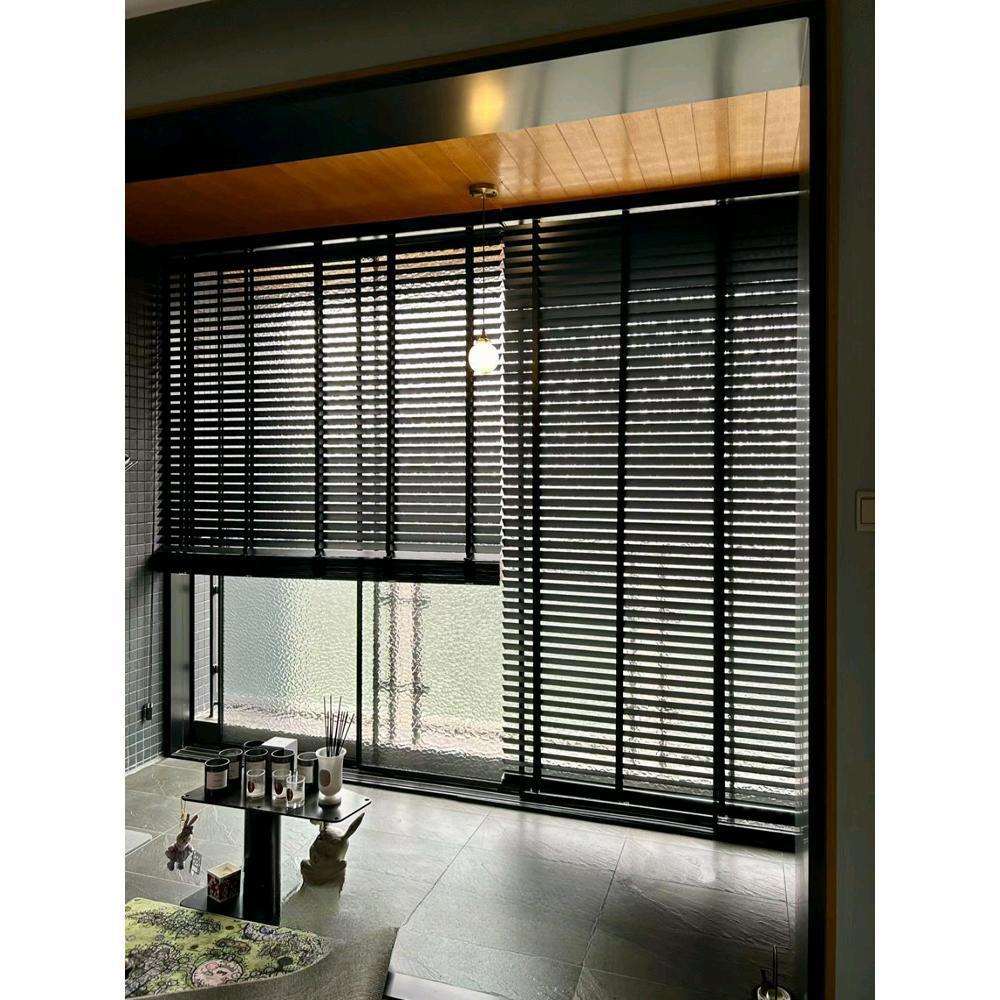 黑色铝百叶木质百叶窗帘卧室客厅书房卫生间办公室遮光遮阳防水卷