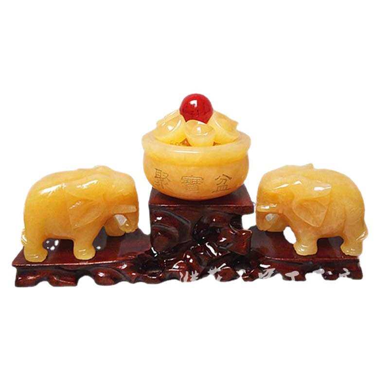 黄玉象摆件 米黄玉小象家居 办公桌饰品玉石工艺品