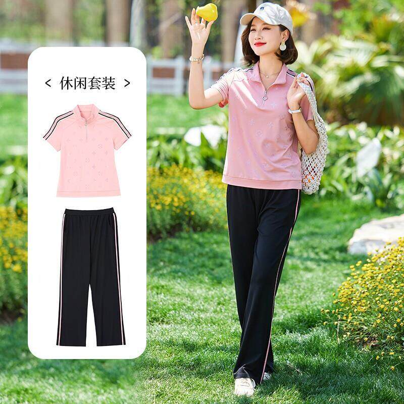 CVY中年妈妈套装女2026夏季新款时尚洋气短袖休闲运动服两件套潮