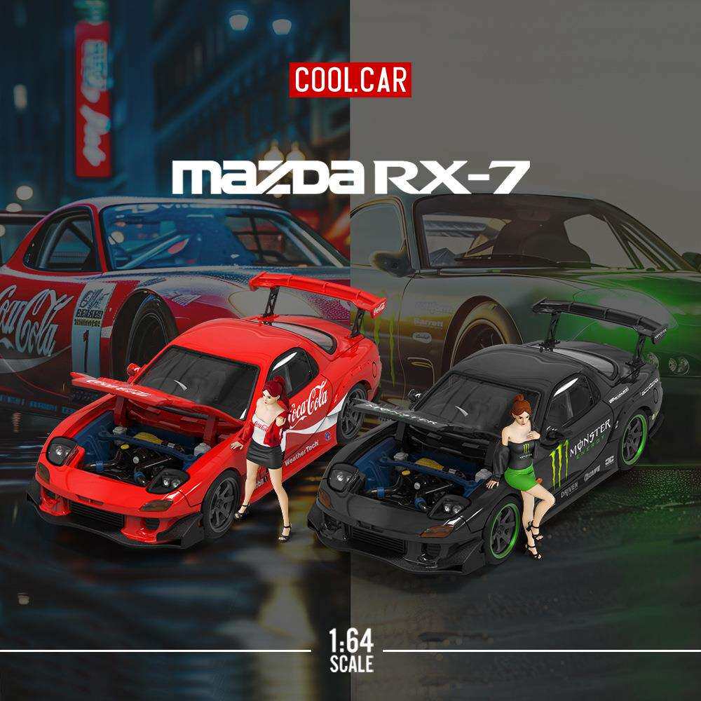 -CC1:64马自达RX-7雨宫开盖版可口可乐1号魔爪仿真合金车模