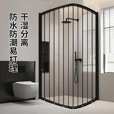御霄卫生间透明亚克力玻璃移门折叠淋浴房L形干湿分离浴帘免打孔