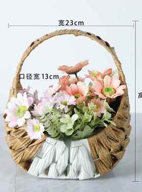 仿藤手提花篮鲜花绿植花盆柳编干花插花田园多肉蓝子藤编装饰摆件