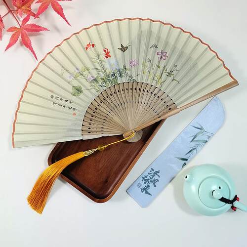 彷古绢布扇覆古折扇女式古典扇子中国风折叠扇汉服旗袍竹扇走秀扇