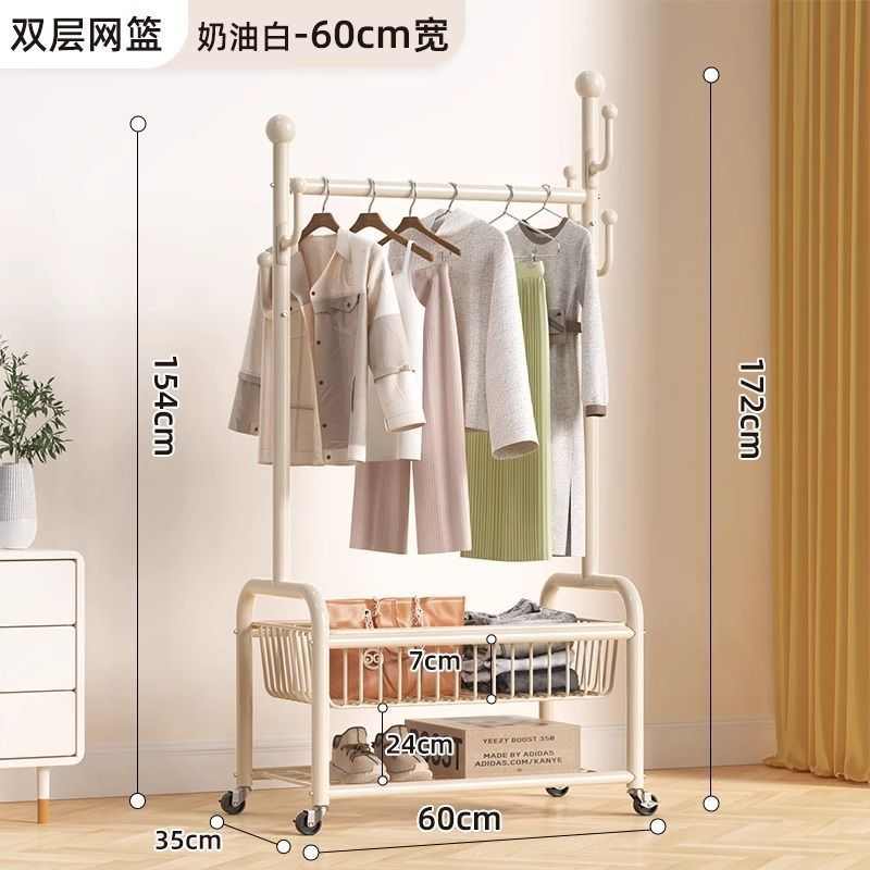 移动晒衣服落地式挂衣可架杆室内收纳架凉晾衣卧室架子家用衣帽架