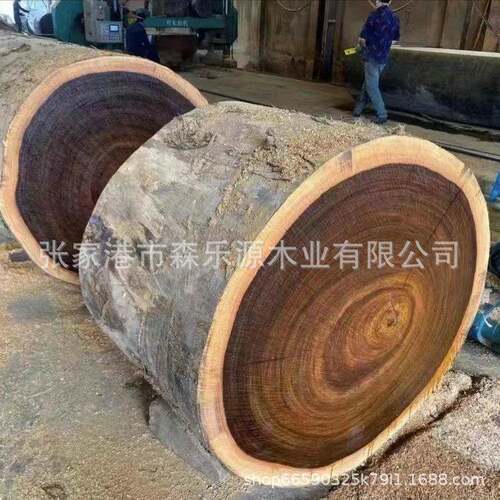 大量奥坎原木实木绿心檀木材加工圆盘锯豆奥坎木方菜板家具