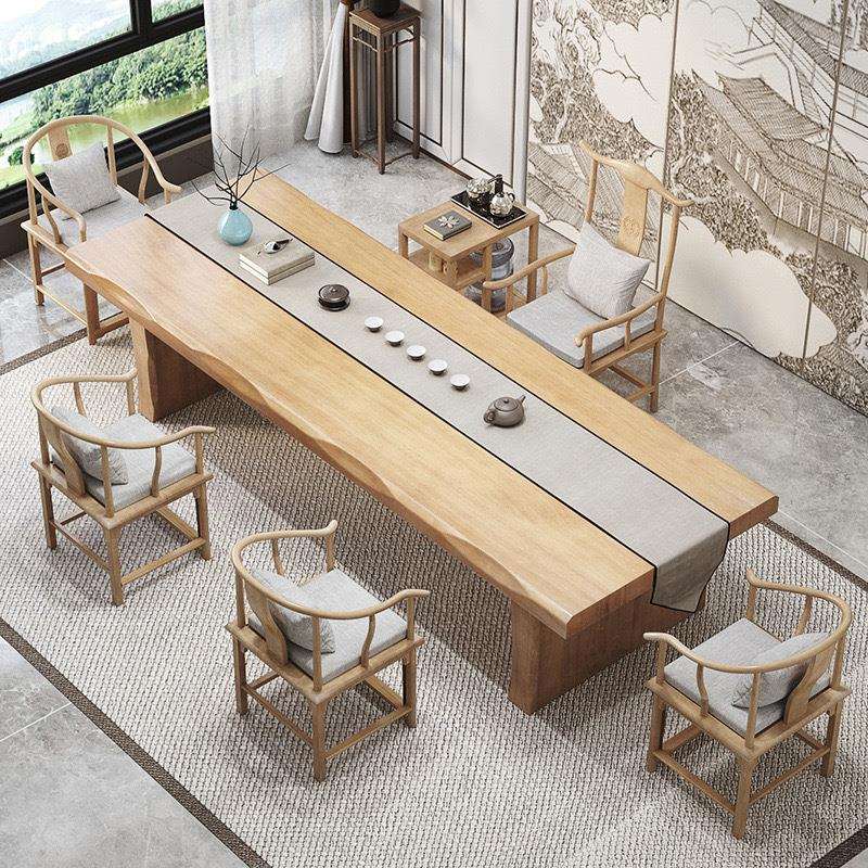 新中式2米茶桌茶台办公室招待泡茶台家用实木大板茶桌椅实木茶桌图片
