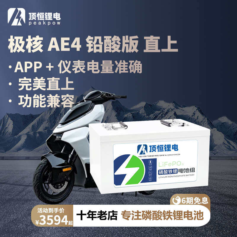 顶恒 极核25款AE4 直上二轮电动摩托车铅酸版电动车磷酸铁锂电池