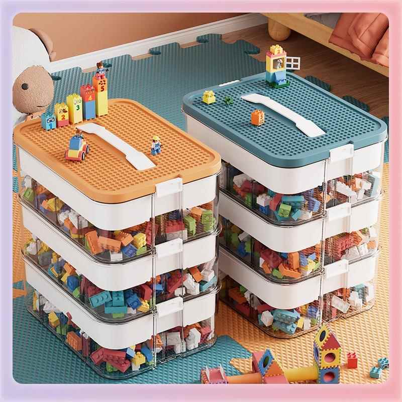L5HM积木收纳盒儿童透明分格分类大容量小零件多层整
